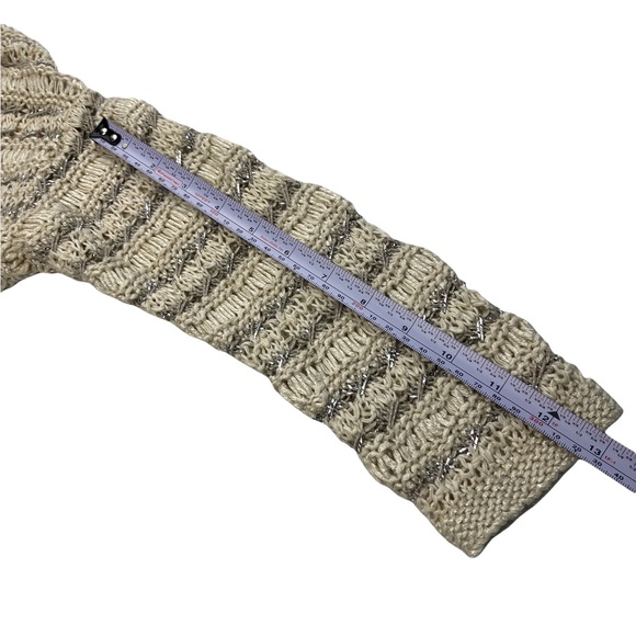 Lucky Brand Womens Sweater Tan Metallic Open Heavy Knit Top Tan 3/4 Sleeve S/S - Picture 7 of 11